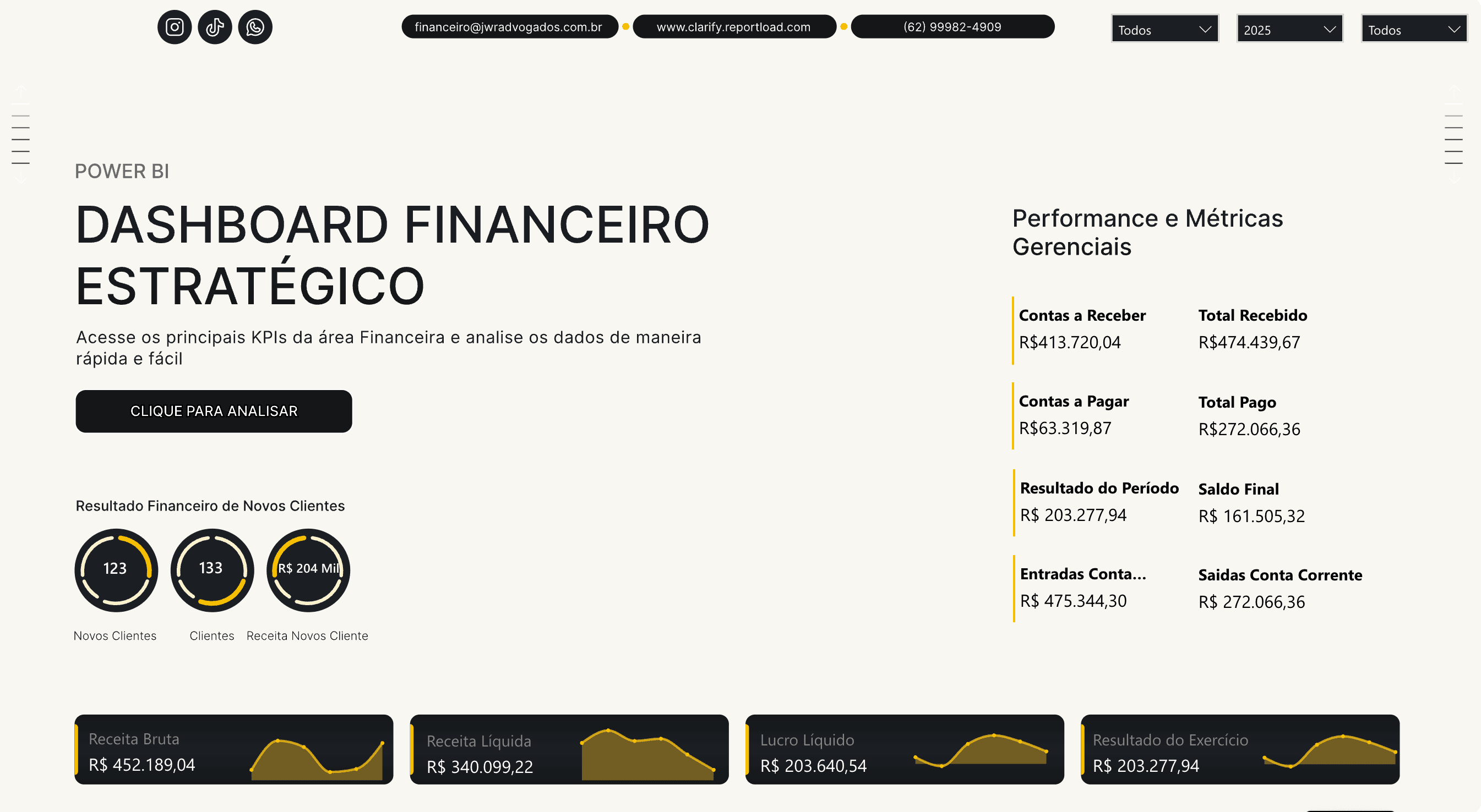 Dashboard da Clarify Gestão